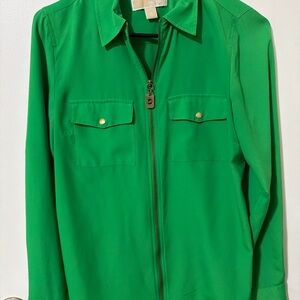 Michael Kors Green Zip Up Blouse S | Gold Hardware Utility Shirt Top